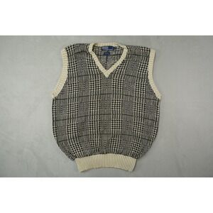 VTG Polo Ralph Lauren Mens Large V-Neck Fair Isle Knit Sweater Vest Cream Silk